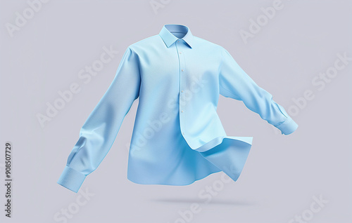 Light blue men's shirt flying, isolated on gray background