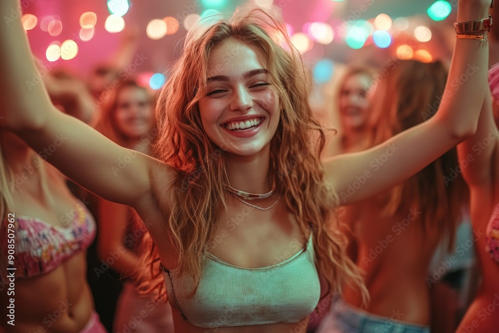 Obraz premium Celebrating Freedom: Childfree Friends Laughing at Vibrant Party on International Childfree Day | Realistic Lifestyle Photography with Natural Lighting