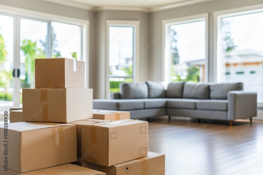 Cardboard Boxes in an Empty Living Room Cardboard Boxes in an Empty Living Room