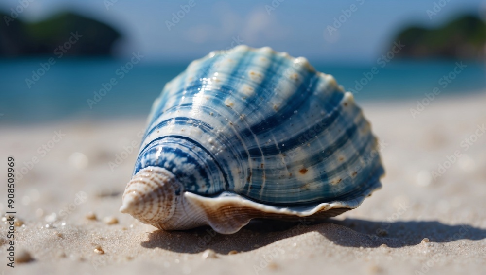 Tranquil Blue Seashell A Serene Symbol of Marine Life on White. Tranquil Blue Seashell A Serene Symbol of Marine Life on White.