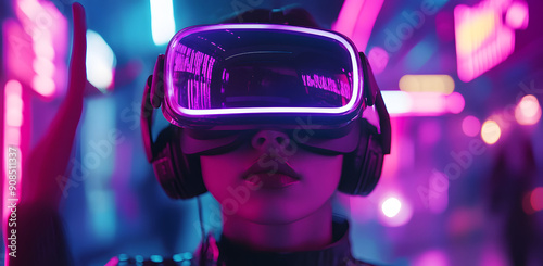 A Person Holding VR Glasses with a Virtual Reality Display