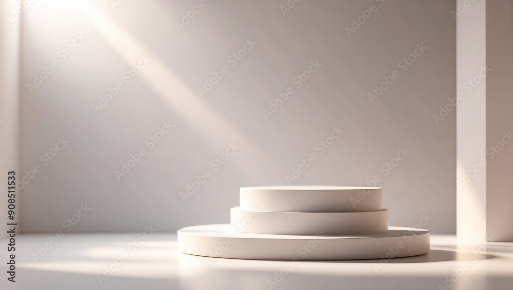Obraz premium Minimal abstract scene with white podium and sunlight.