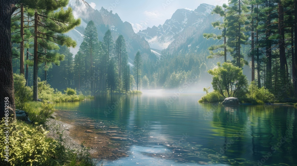 Naklejka premium Lake in the Forest