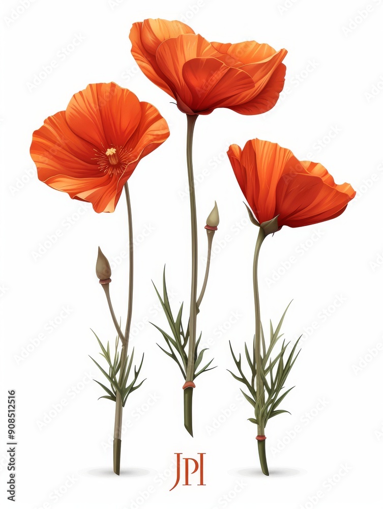 Obraz premium Collection of 2D and 3D Vector Flat Abstract Minimalistic Art of Flowers and Meadow Isolated on a White Background
