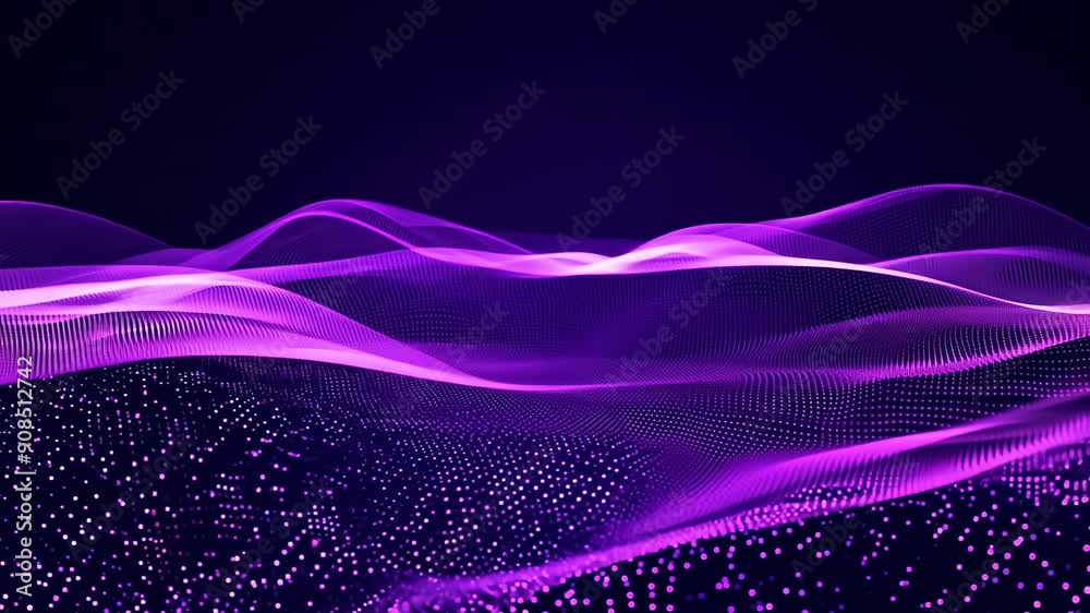 Futuristic purple digital waves undulating across a cybernetic landscape