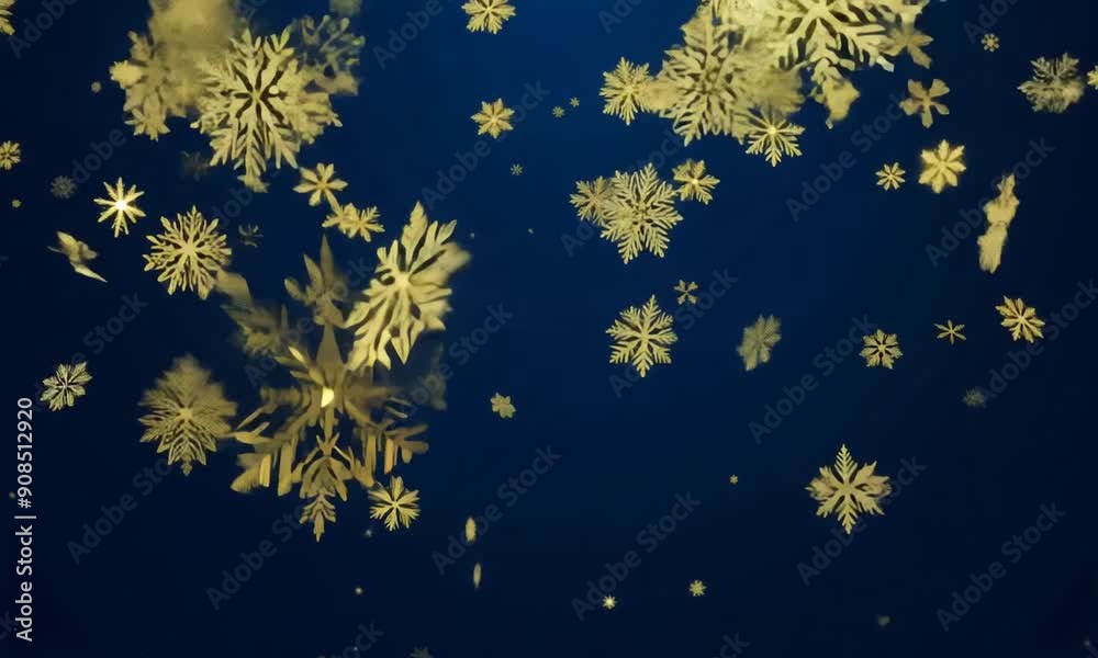 Golden Snowflakes Falling on a Blue Background Golden Snowflakes Falling on a Blue Background