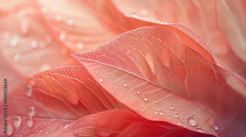 Obraz premium Close-up of pink leaves with water droplets creating a soft and delicate natural texture
