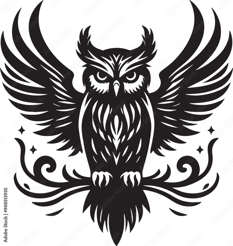 Black Owl Silhouette Vector Illustration Black Owl Silhouette Vector Illustration