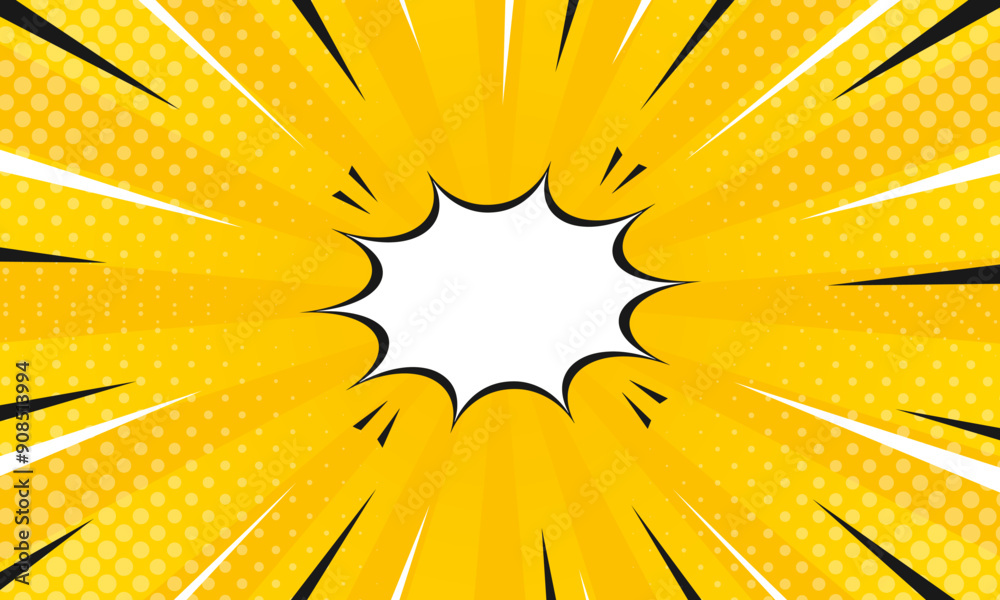 Obraz premium Bright orange-yellow comic sunburst effect background with halftone. pop art comic-style vector background. Suitable for templates, sale banners, events, ads, web and pages