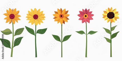 Collection of 2D and 3D Vector Flat Abstract Minimalistic Art of Flowers and Meadow Isolated on a White Background