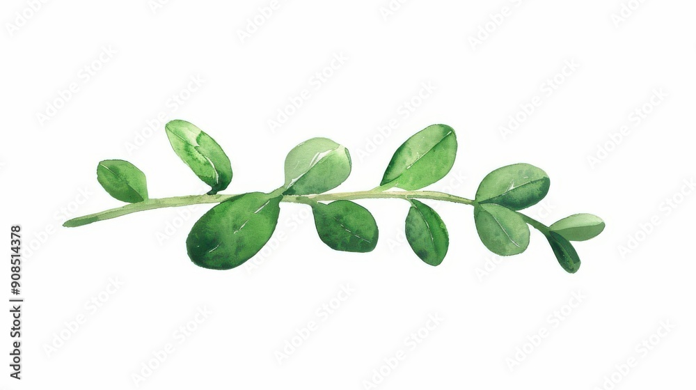 A delicate watercolor illustration of a peppermint plant, showcasing its lush green leaves against a clean white backdrop. A delicate watercolor illustration of a peppermint plant, showcasing its lush green leaves against a clean white backdrop.