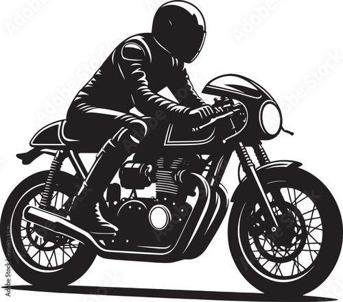 A person riding a motorbike silhouette flat vector illustration isolated on a white background