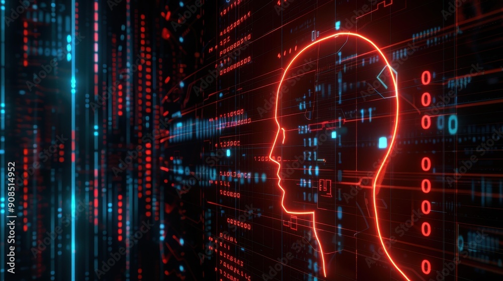 A futuristic AI head design in glowing light, symbolizing cuttingedge technology against a shadowy backdrop. A futuristic AI head design in glowing light, symbolizing cuttingedge technology against a shadowy backdrop.