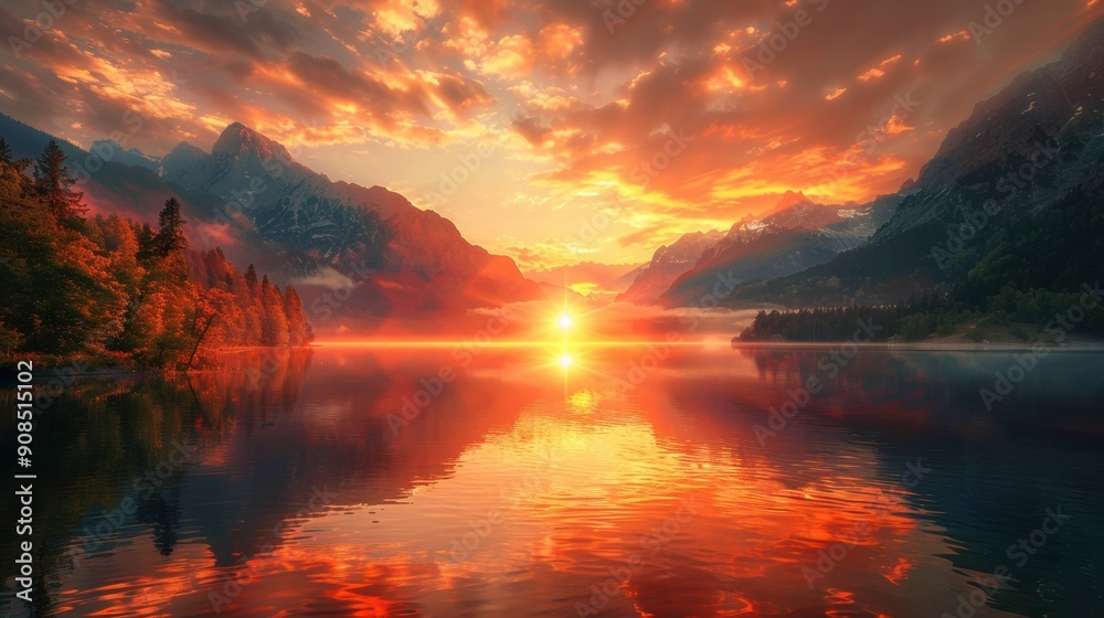Sunset over Mountain Lake Reflection Sunset over Mountain Lake Reflection