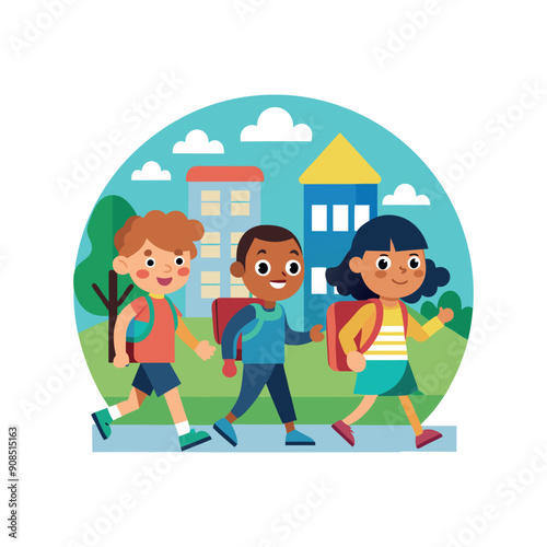 School kid going their school very happily