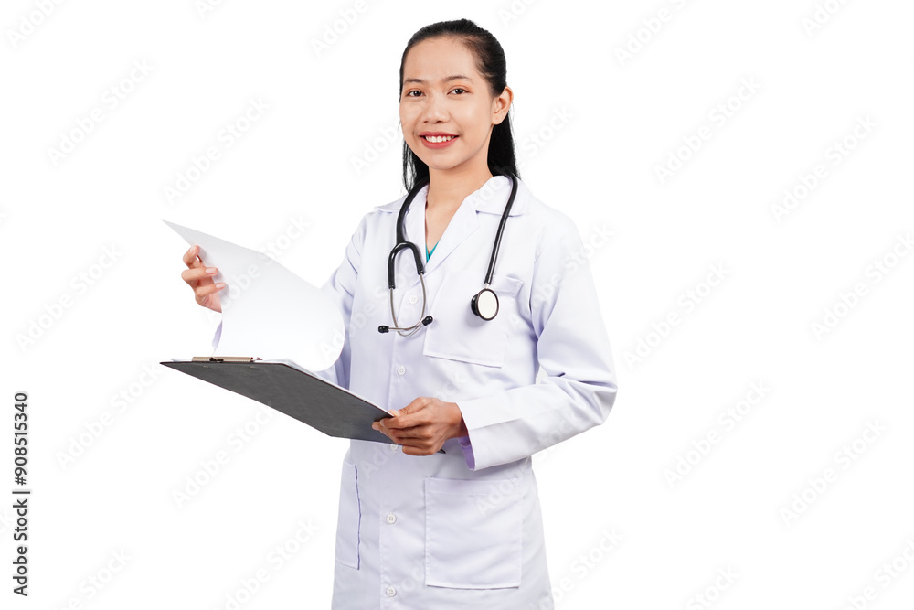 Female doctor holding clipboard isolated transparent Female doctor holding clipboard isolated transparent
