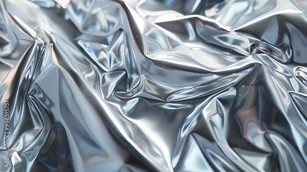 Iridescent and reflective metallic texture with crumpled surface for abstract design and futuristic background elements Iridescent and reflective metallic texture with crumpled surface for abstract design and futuristic background elements