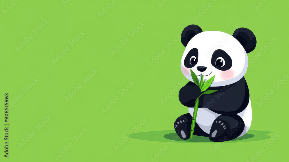 A cute cartoon panda munches on bamboo, set against vibrant green huesperfect for kids and nature lovers alike. A cute cartoon panda munches on bamboo, set against vibrant green huesperfect for kids and nature lovers alike.
