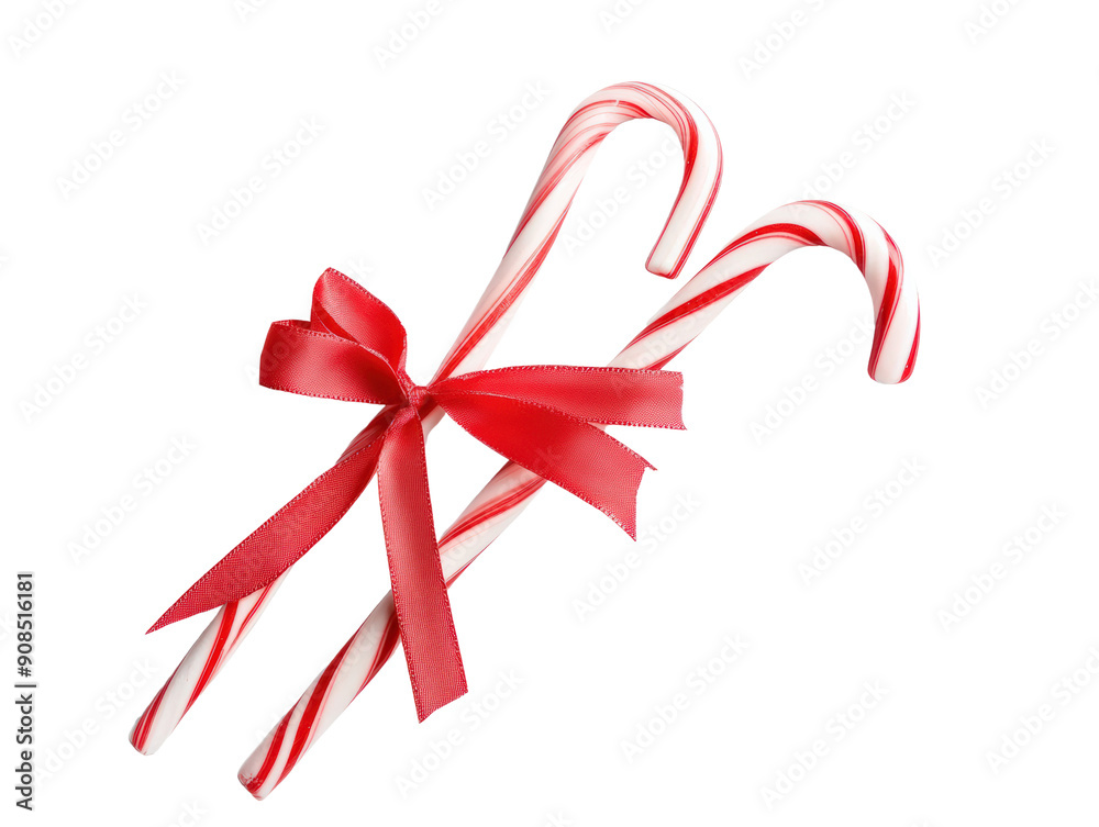 Festive candy cane with a red bow, perfect for holiday celebrations and Christmas decorations. Festive candy cane with a red bow, perfect for holiday celebrations and Christmas decorations.