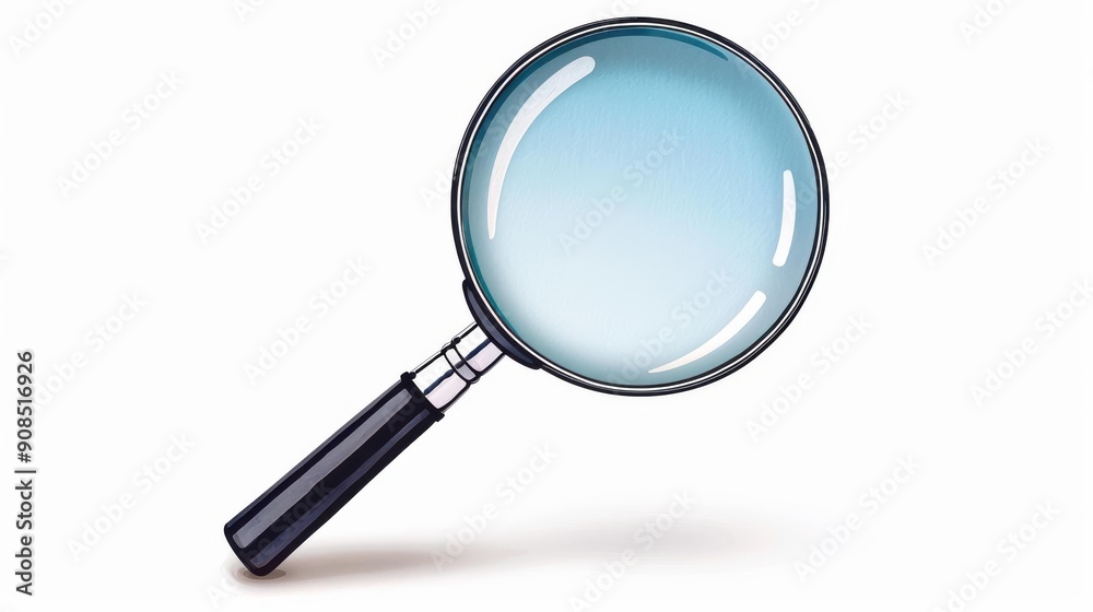 A delicate watercolor rendering of a magnifying glass, isolated on a  white backdrop, perfect for various designs.