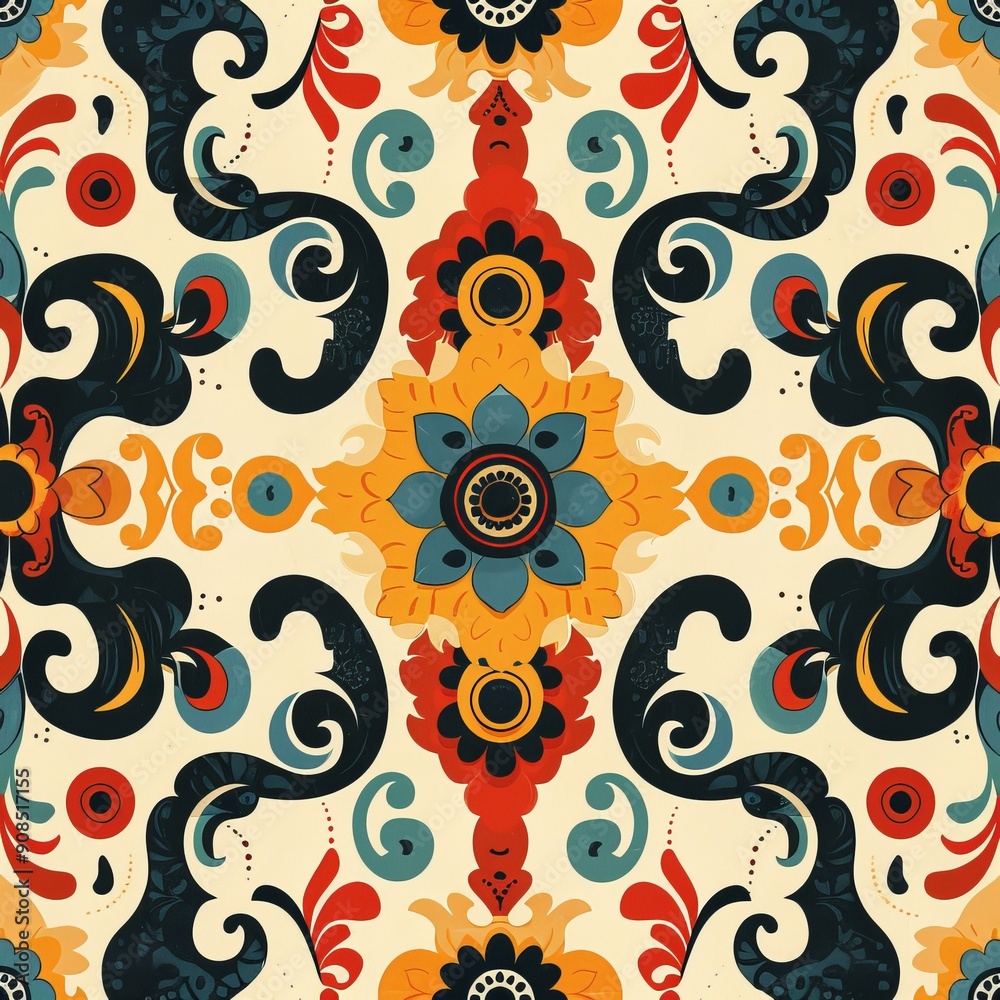Fototapeta premium Ornamental Floral Pattern in Vibrant Colors
