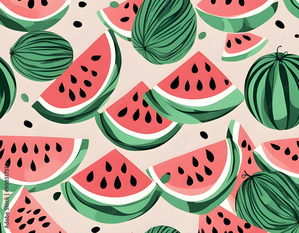 Vector seamless pattern with watermelons Trendy hand drawn textures background Vector seamless pattern with watermelons Trendy hand drawn textures background