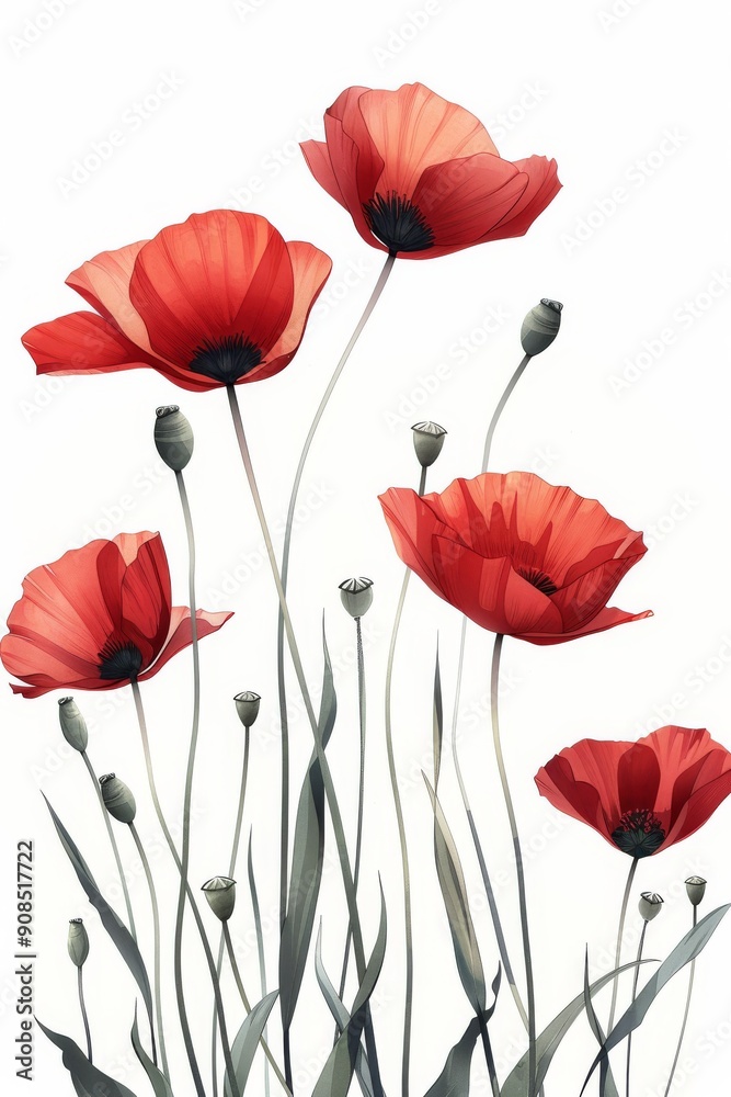 Obraz premium Collection of 2D and 3D Vector Flat Abstract Minimalistic Art of Flowers and Meadow Isolated on a White Background