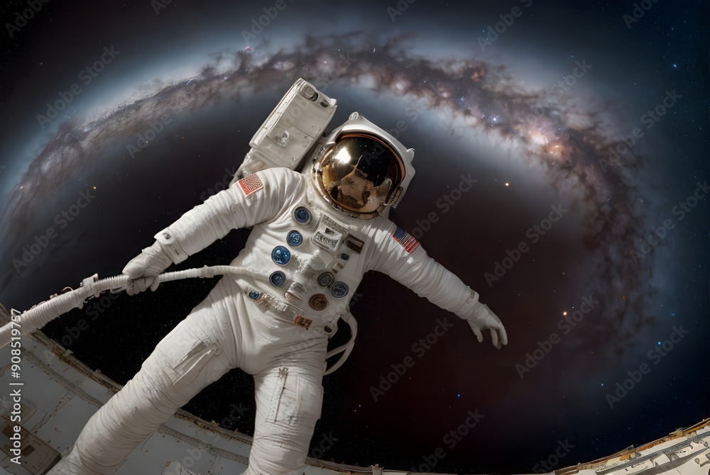 Naklejka premium 宇宙空間に浮かぶ宇宙飛行士