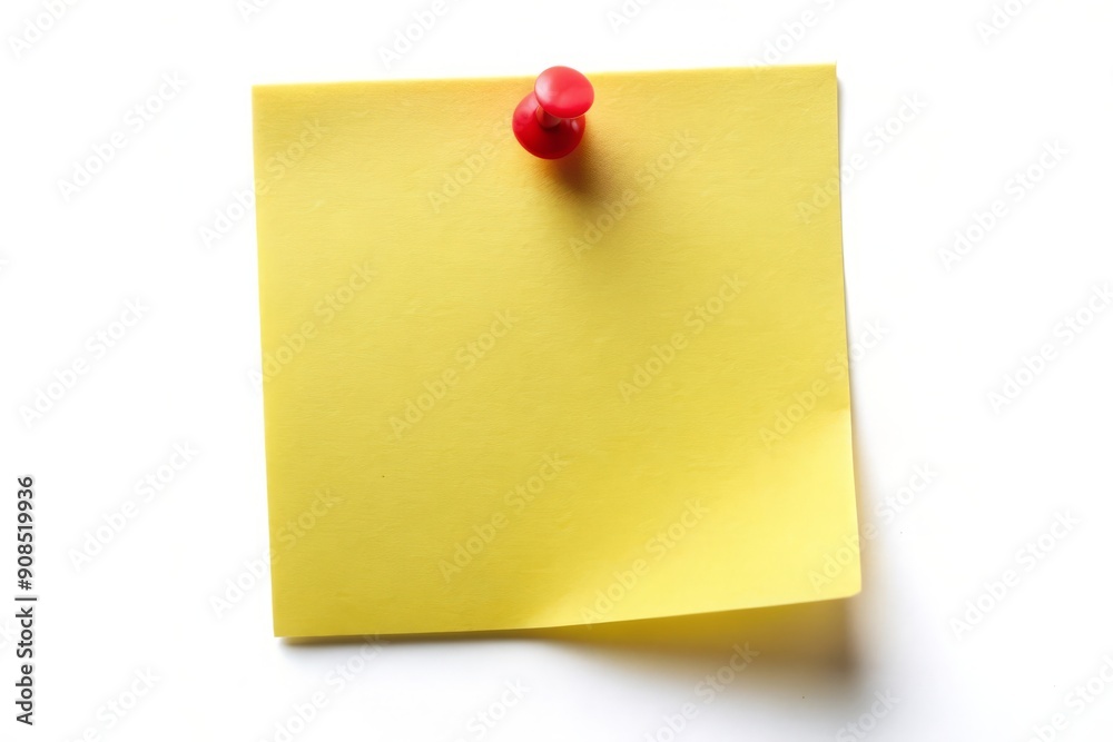 Yellow Sticky Note with Red Pushpin Isolated on White Background. Yellow Sticky Note with Red Pushpin Isolated on White Background.