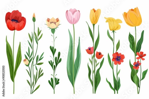Wallpaper Mural Collection of 2D and 3D Vector Flat Abstract Minimalistic Art of Flowers and Meadow Isolated on a White Background Torontodigital.ca