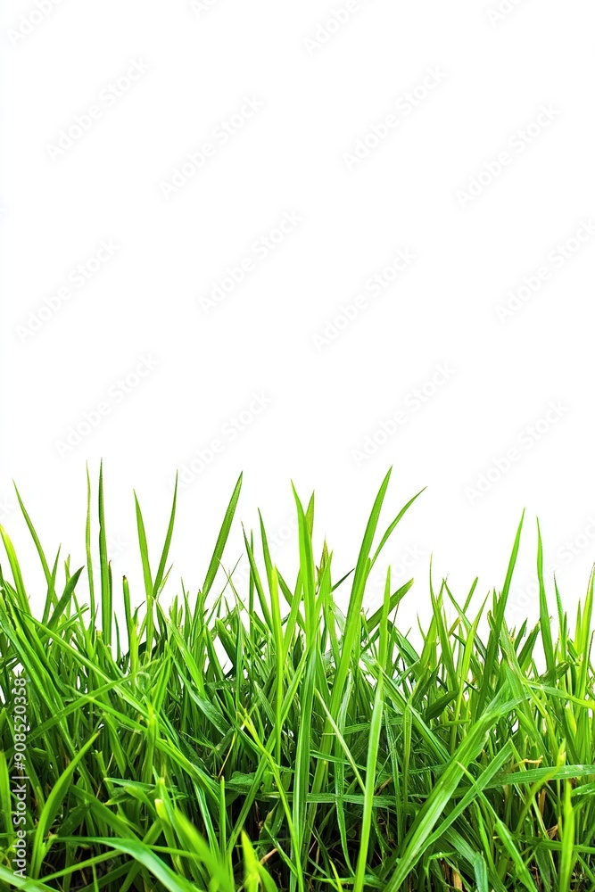 Fototapeta premium Close-Up of Fresh Green Grass Leaves on White Background, High Definition, Professional Photography, Depth of Field, Elegant and Natural