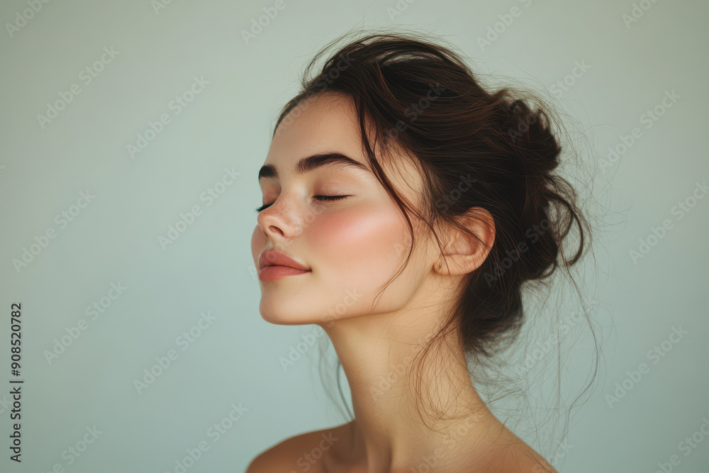 A close up of a girl's face with her eyes closed A close up of a girl's face with her eyes closed