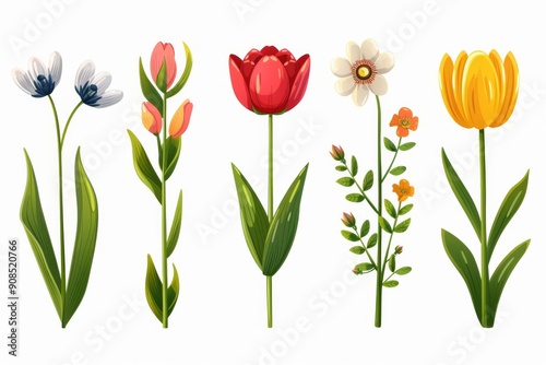 Wallpaper Mural Collection of 2D and 3D Vector Flat Abstract Minimalistic Art of Flowers and Meadow Isolated on a White Background Torontodigital.ca