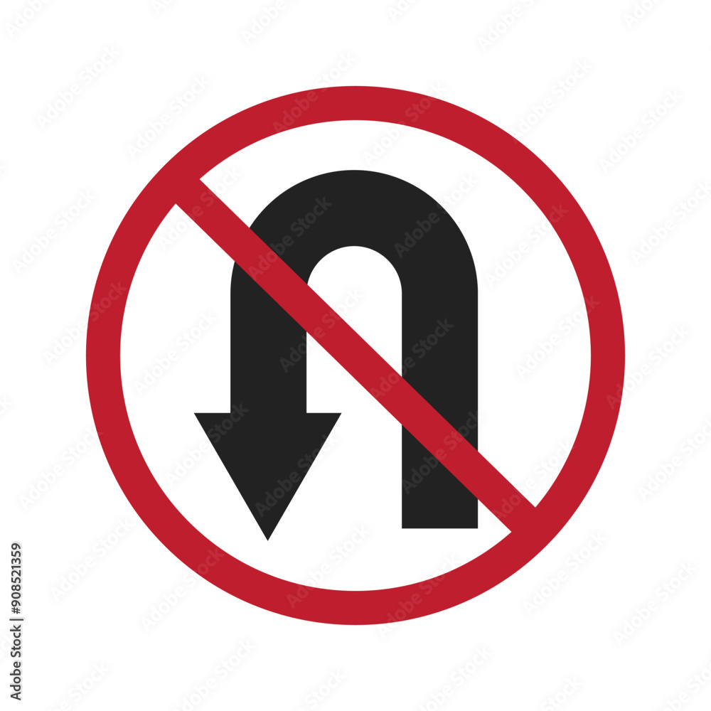 Isolated prohibition U Turn traffic sign, left U-turn driving is no allowed Isolated prohibition U Turn traffic sign, left U-turn driving is no allowed