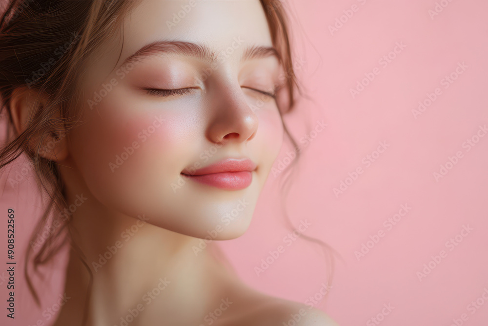A close up of a girl's face with her eyes closed