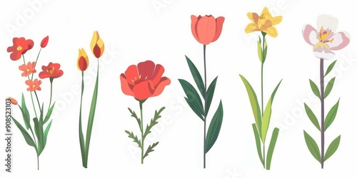 Wallpaper Mural Collection of 2D and 3D Vector Flat Abstract Minimalistic Art of Flowers and Meadow Isolated on a White Background Torontodigital.ca