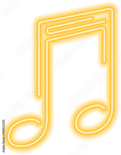 Neon glowing icon of yellow musical note. Vector illustration of music note consisting of neon outlines. Music concept illustration for logo, poster, flyer or banner design.