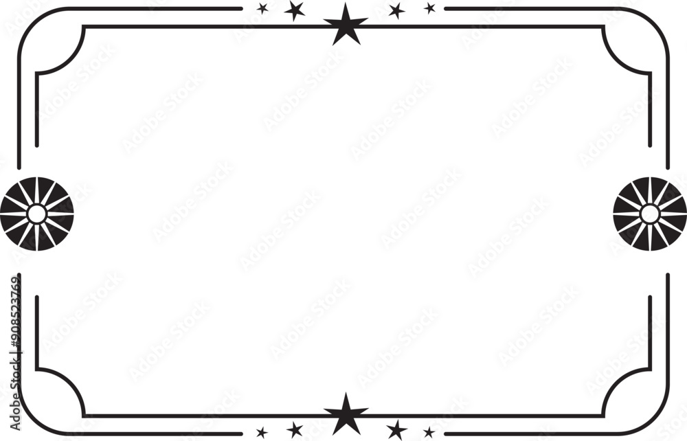 Minimal line art frame with rectangle borders. Vector decorative element, modern line art geometric frame with outline rectangular borders and minimalist boho ornaments.