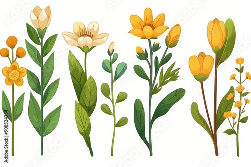 Wallpaper Mural Collection of 2D and 3D Vector Flat Abstract Minimalistic Art of Flowers and Meadow Isolated on a White Background Torontodigital.ca