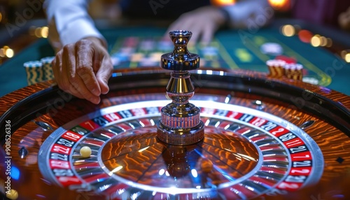 A person is currently playing roulette in a casino, enjoying the lively atmosphere and excitement