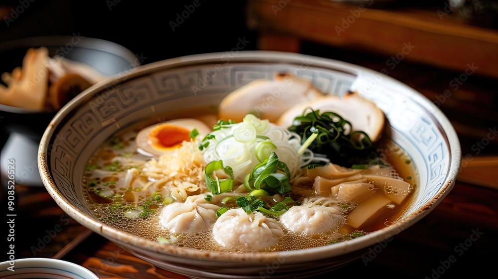 Delicious bowl of ramen with soft-boiled egg, green onion, and tender pork slices, perfect for food lovers and culinary enthusiasts. Delicious bowl of ramen with soft-boiled egg, green onion, and tender pork slices, perfect for food lovers and culinary enthusiasts.