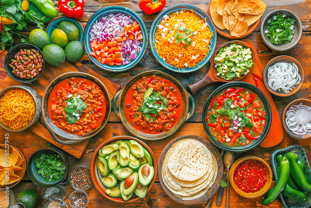 Fototapeta premium Preparing a delicious mexican chili con carne with fresh ingredients