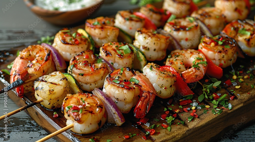 Delicious Grilled Seafood Skewers with Shrimp, Scallops, and Vegetables for Summertime BBQ Delicious Grilled Seafood Skewers with Shrimp, Scallops, and Vegetables for Summertime BBQ