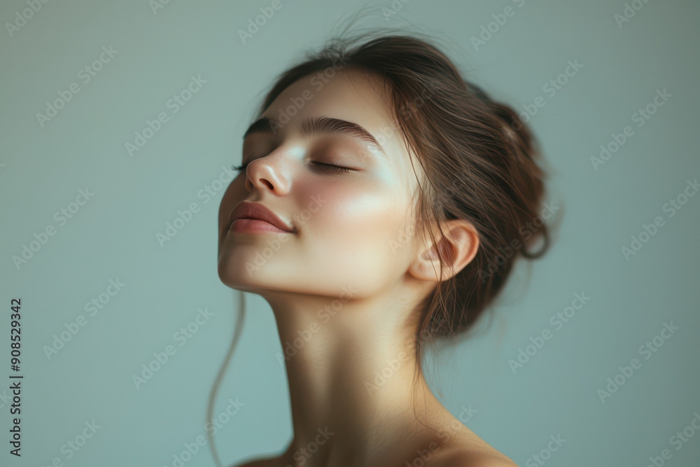 A close up of a girl's face with her eyes closed A close up of a girl's face with her eyes closed