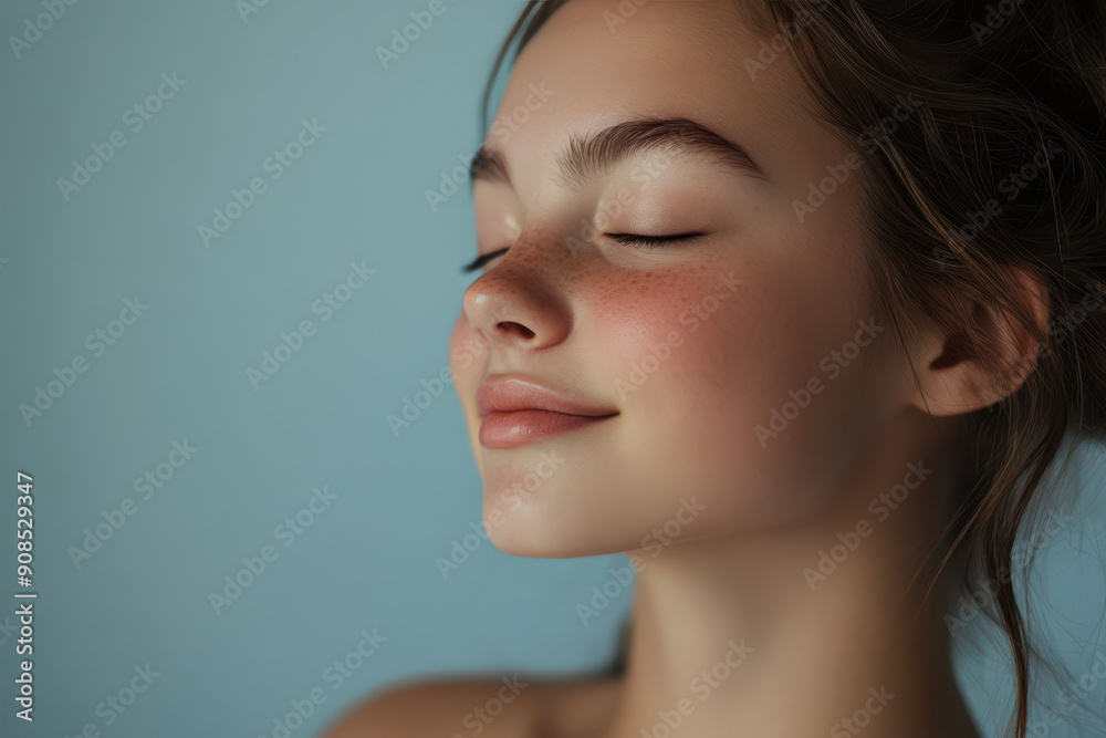 A close up of a girl's face with her eyes closed A close up of a girl's face with her eyes closed