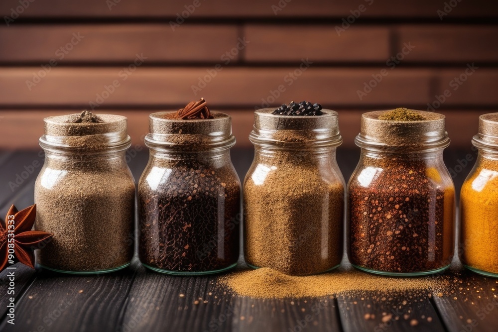 Spices in a jar on a wooden table Spices in a jar on a wooden table