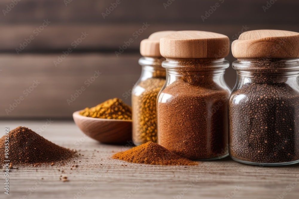 Spices in a jar on a wooden table Spices in a jar on a wooden table