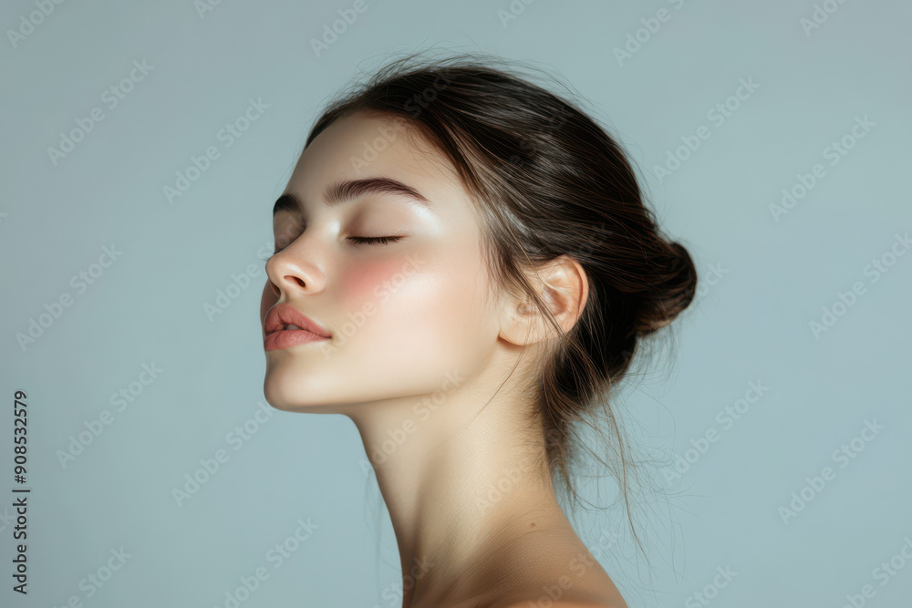 A close up of a girl's face with her eyes closed A close up of a girl's face with her eyes closed