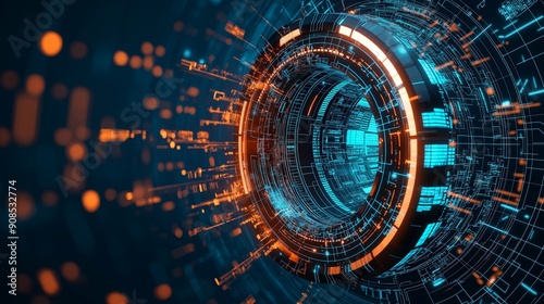 Wallpaper Mural Futuristic abstract background with glowing technology elements, circular patterns, and vibrant colors creating a dynamic visual experience. Torontodigital.ca