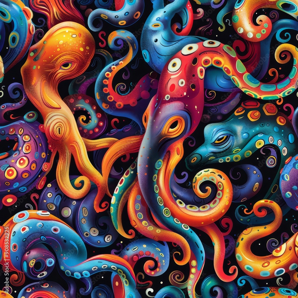Colorful Octopus Tangle - A Seamless Pattern Colorful Octopus Tangle - A Seamless Pattern